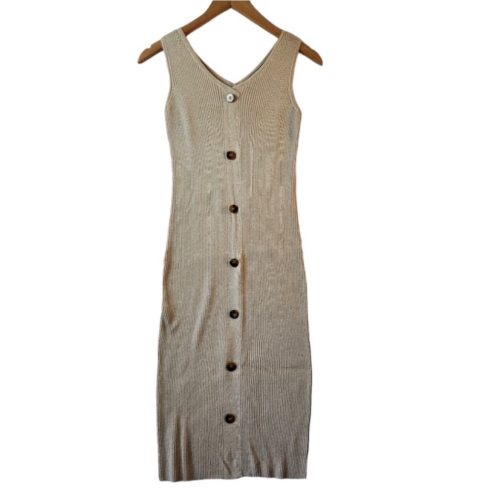 Hippie Rose Light Brown Button Down Swearer Dress